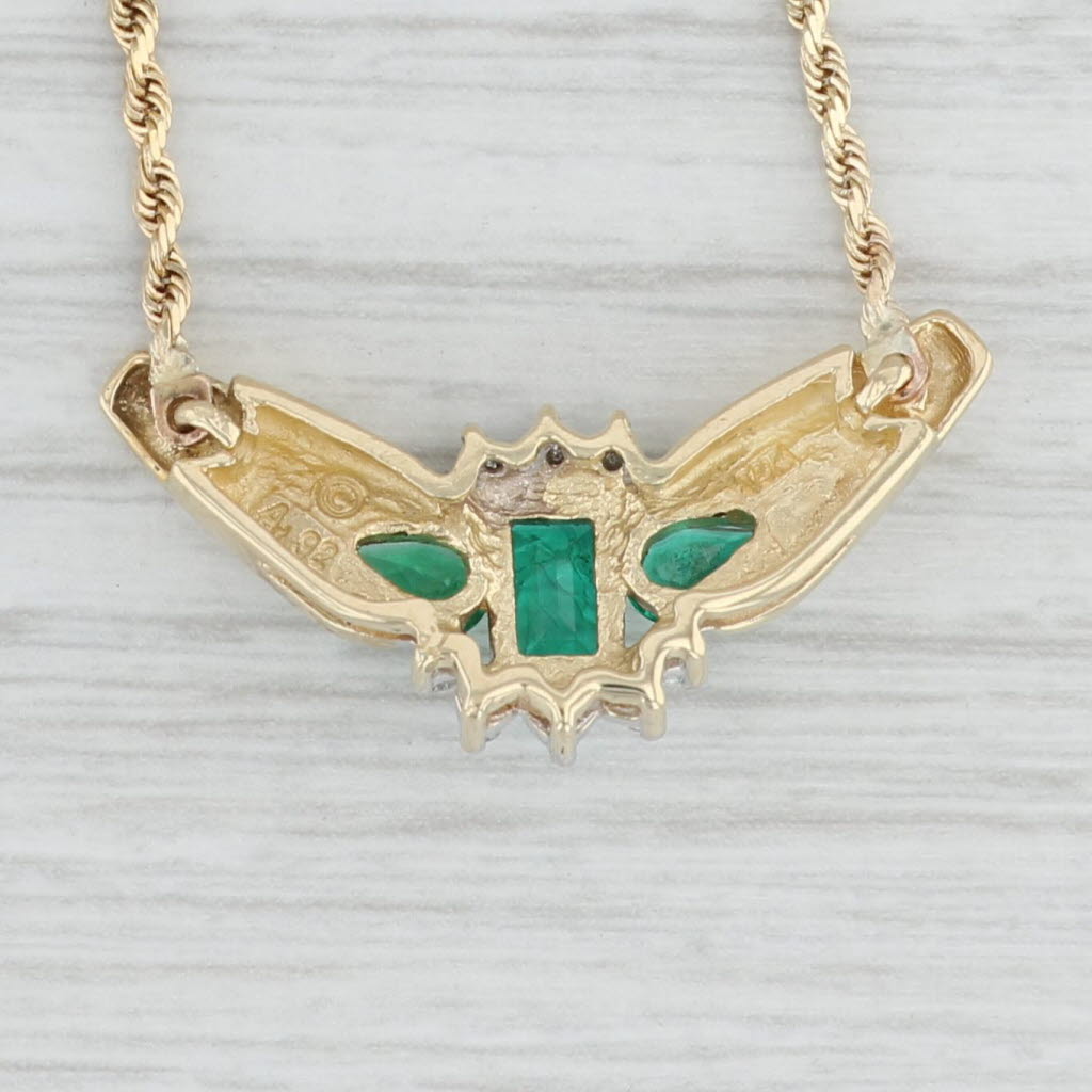 Light Gray 0.77ctw Emerald Diamond Pendant Necklace 14k Yellow Gold 17" Rope Chain