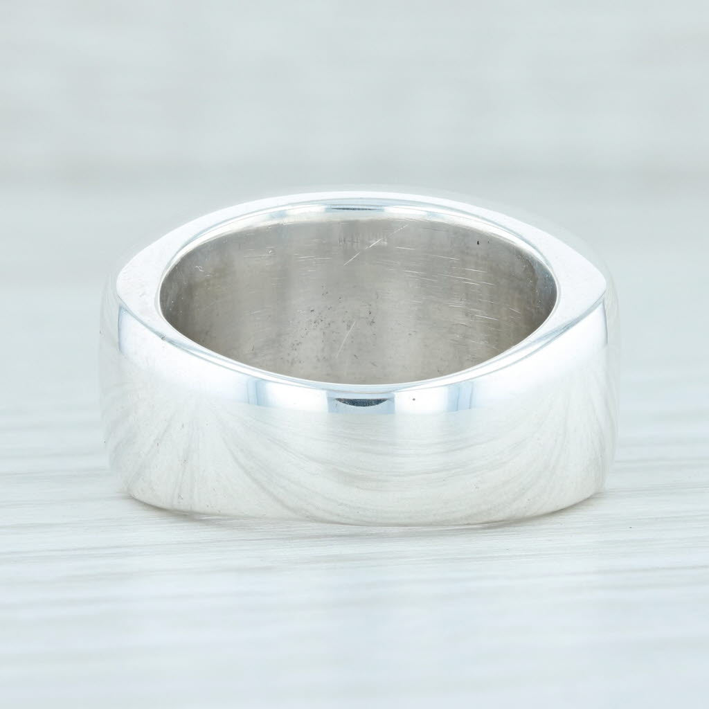 Light Gray Italian Scalloped Mesh Ring Sterling Silver Size 6.75 Statement Band