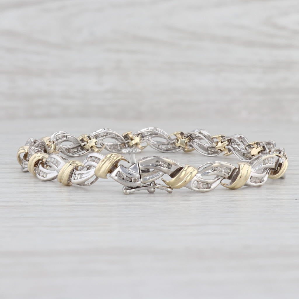 Light Gray 0.54ctw Diamond Woven Bracelet 10k White Yellow Gold 7" 6.3mm