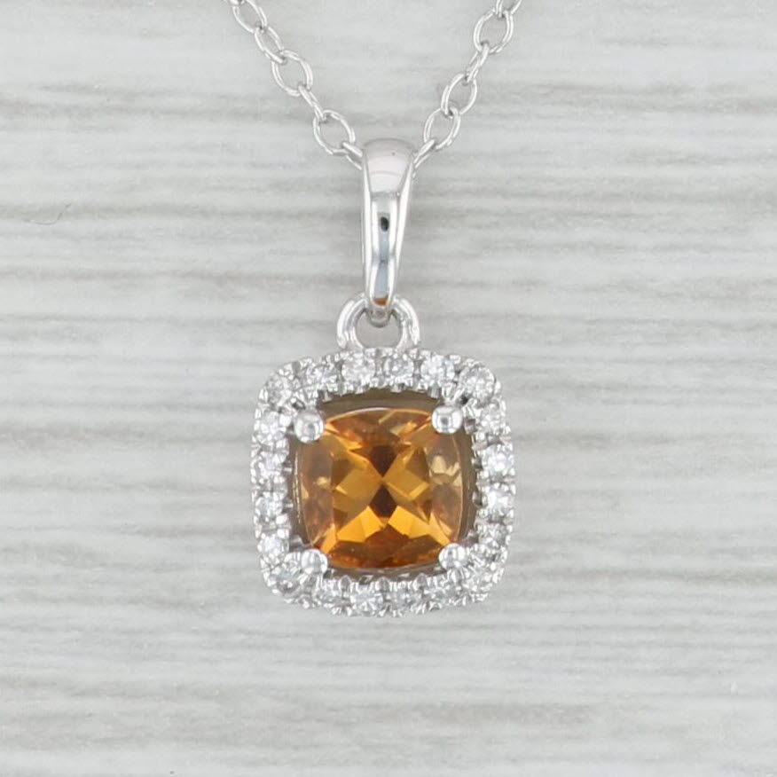 Light Gray 1.14ctw Orange Citrine Diamond Halo Earrings Necklace Set Sterling Silver 18"