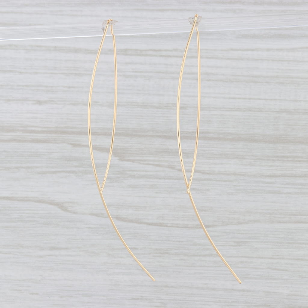 Light Gray New Angled Threader Earrings 18k Yellow Gold Curved Dangle Drops