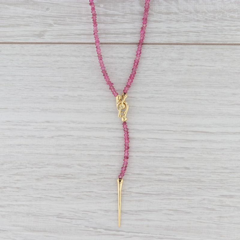 Light Gray Pink Tourmaline Bead Lariat Necklace 18k Gold 16.5" Designer Nordstrom