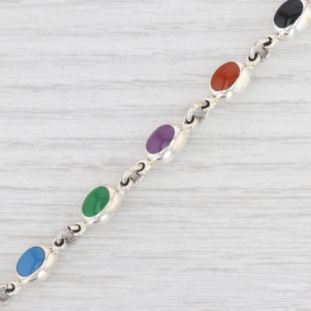 Light Gray New Multi-Color Resin Bracelet Sterling Silver 7.5” 7.9mm Toggle Clasp
