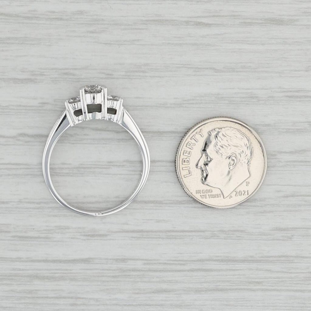 Light Gray 0.87ctw Diamond 3-Stone Engagement Ring 10k White Gold Size 7.5 Cathedral Band