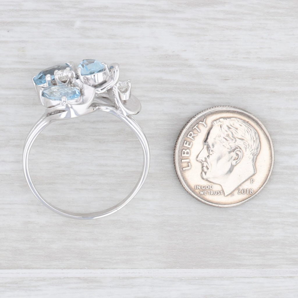 Light Gray 2.41ctw Aquamarine Diamond Cluster Ring 14k White Gold Size 9.75 Cocktail
