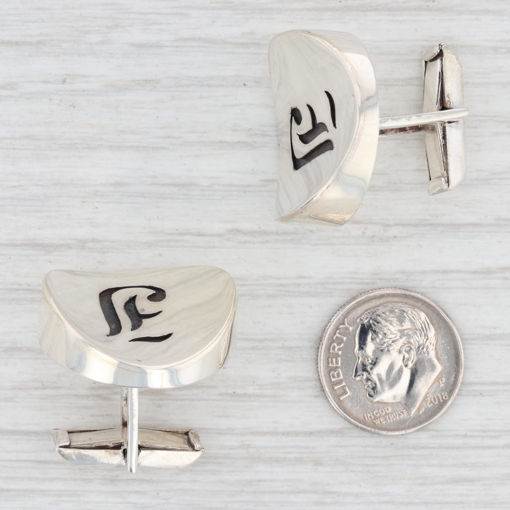 Light Gray Initial "J" Cufflinks Sterling Silver Old English Letter Taxco Artisan Signed