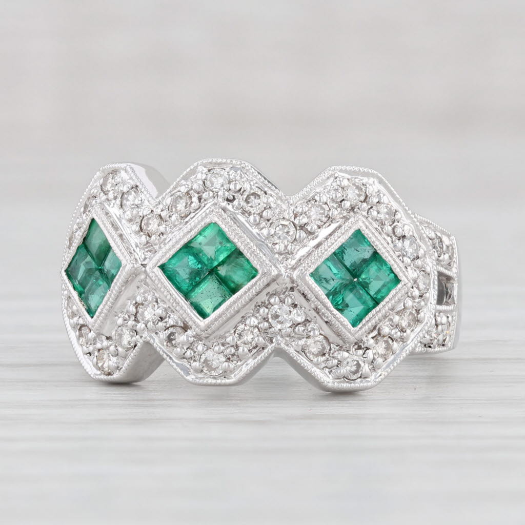 Light Gray 0.93ctw Emerald Diamond Ring 14k White Gold Size 6.75