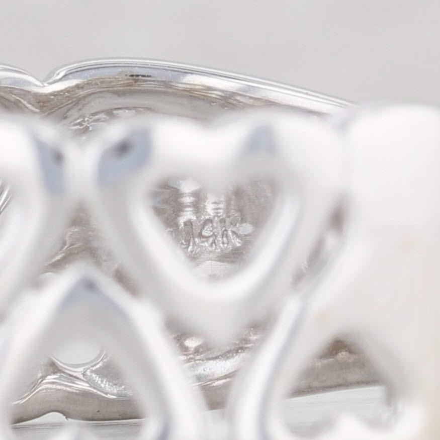 Light Gray Diamond Accented Hearts Band 14k White Gold Size 6.25 Statement Ring