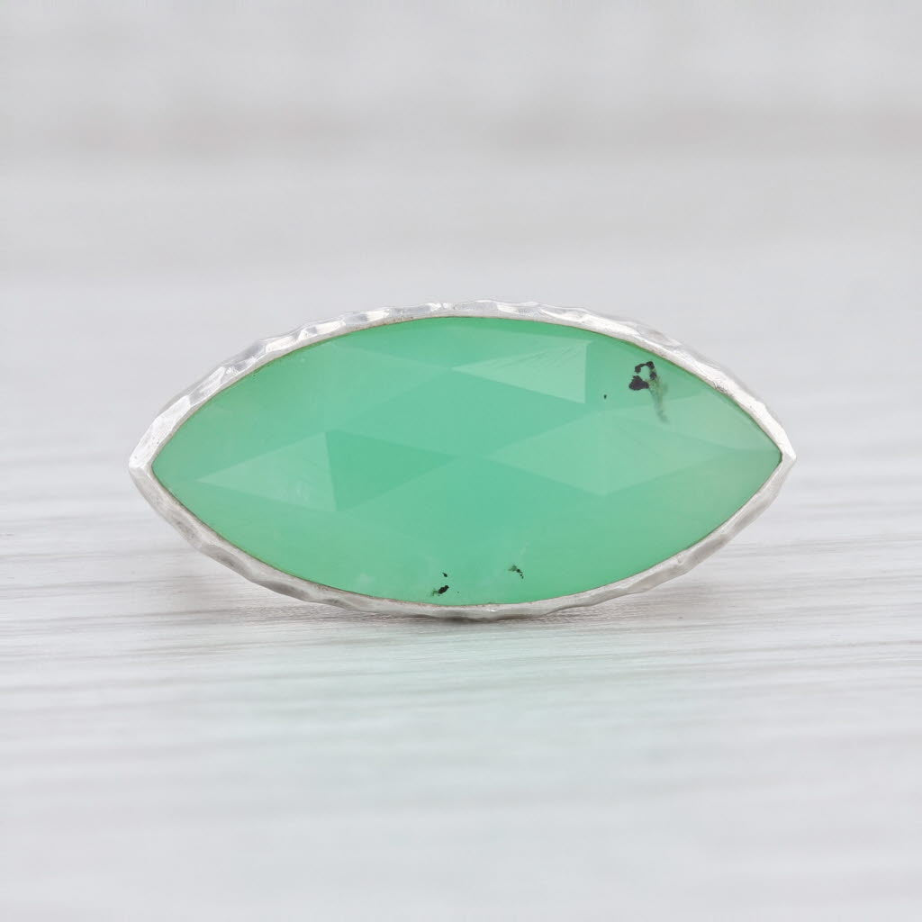 Light Gray New Nina Nguyen Green Chrysoprase Ring Mekong Sterling Silver Hammered Size 6.75