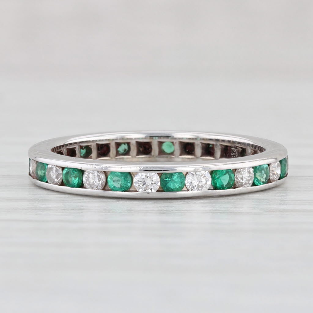 Light Gray 0.90ctw Emerald Diamond Eternity Band 14k White Gold Size 6.75 Wedding Ring