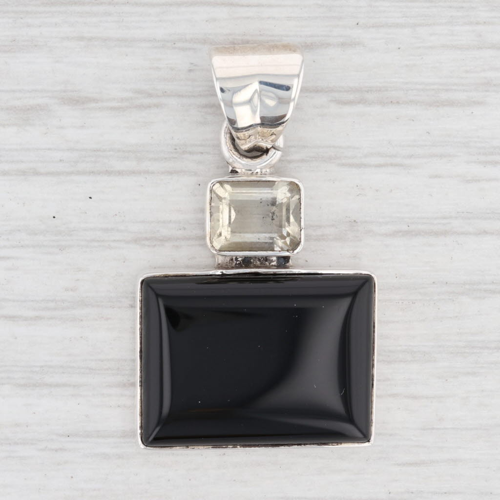 Light Gray New Black Onyx Citrine Pendant Sterling Silver Drop Statement