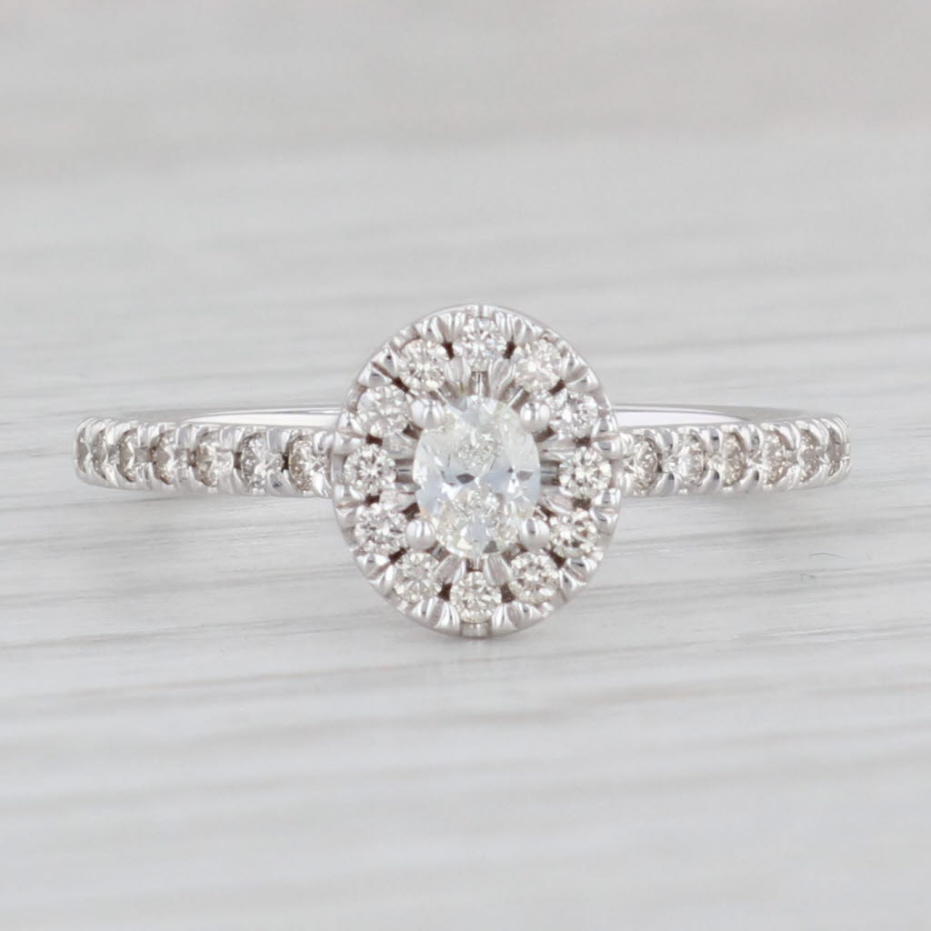 Light Gray New 0.50ctw Oval Diamond Halo Engagement Ring 14k White Gold Size 7.25