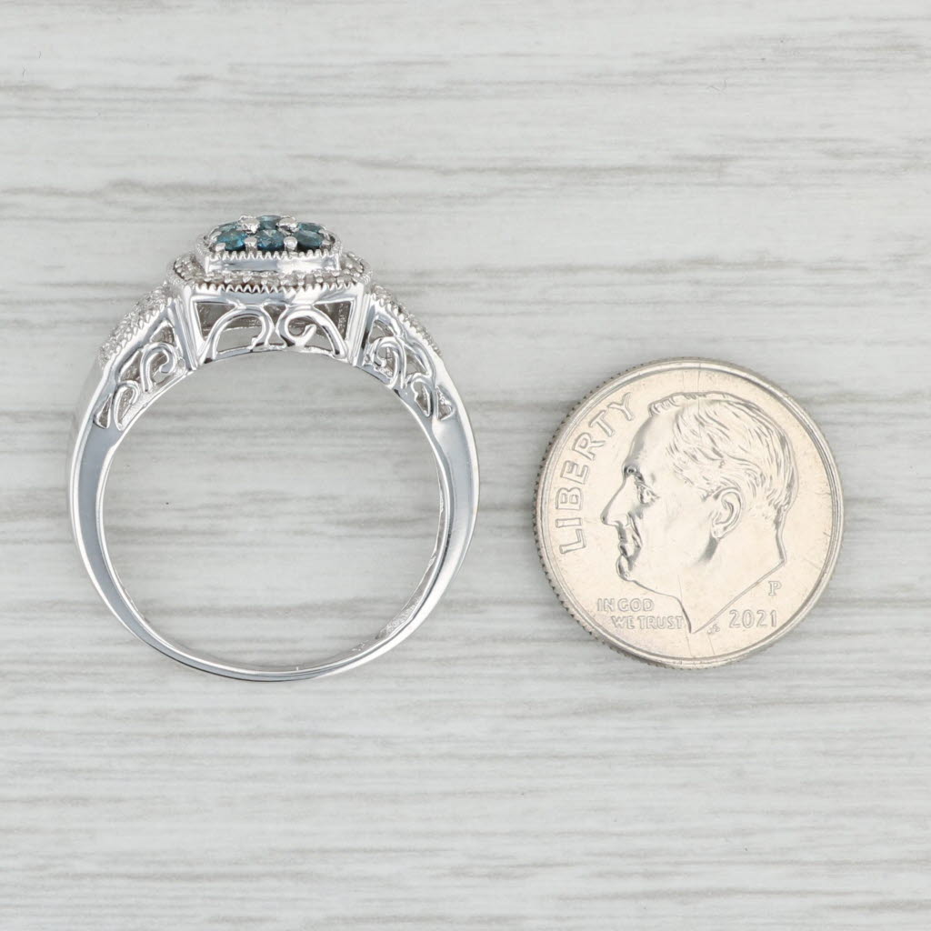 Light Gray 0.36ctw Blue White Diamond Cluster Halo Ring 10k White Gold Size 9.25