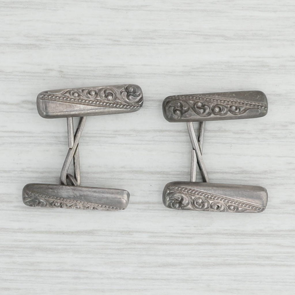Light Gray Antique Ornate Cufflinks Sterling Silver Men's Suit Accessories