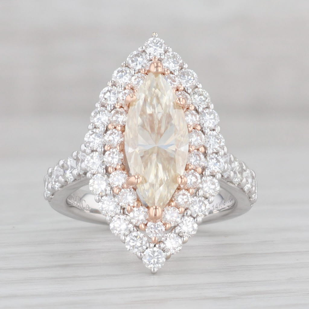 Light Gray Gabriel & Co 3.44ctw Moissanite Marquise Sapphire Diamond Halo Ring 14k Gold
