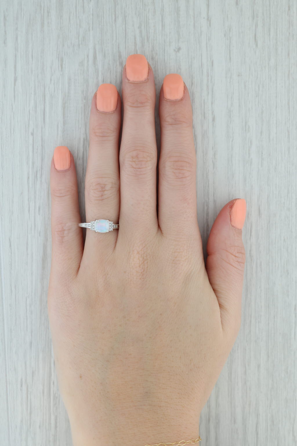 Gray Lab Created Opal Diamond Ring 14k White Gold Size 6 Cushion Cabochon