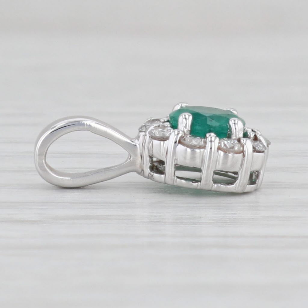 Light Gray 0.75ctw Emerald Diamond Halo Flower Pendant 14k White Gold May Birthstone