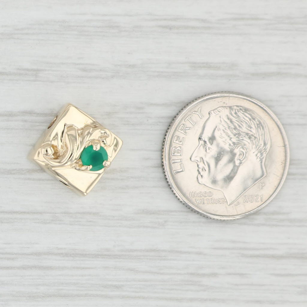 Light Gray Green Chalcedony Flower Slide Charm 14k Yellow Gold Vintage Floral