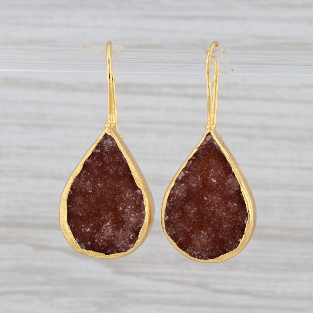 Gray New Nina Nguyen Brown Druzy Quartz Teardrop Earrings Sterling Gold Vermeil