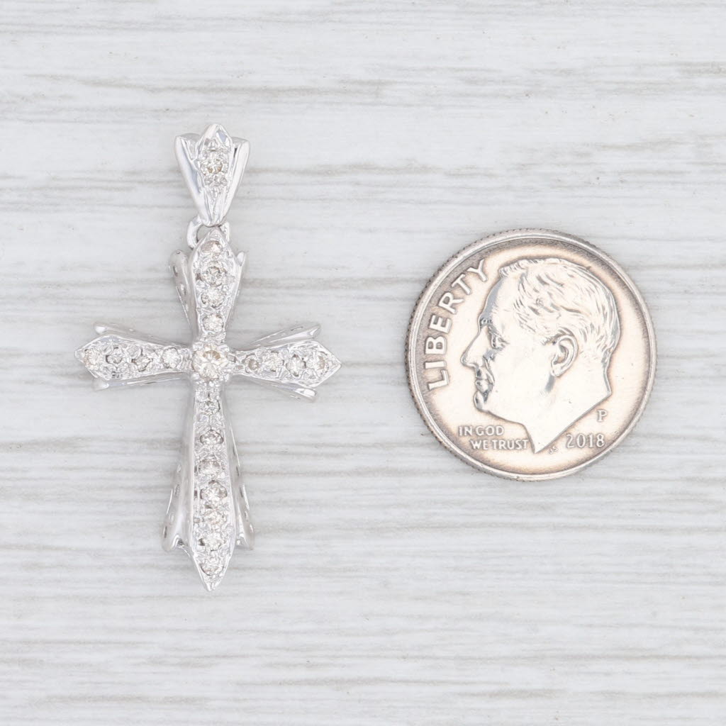 Light Gray 0.40ctw Pave Diamond Cross Pendant 14k White Gold Religious Jewelry