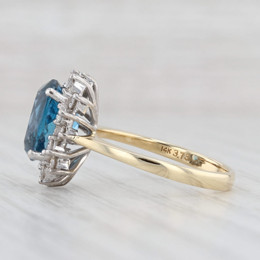 Light Gray 4.23ctw London Blue Topaz Diamond Halo Ring 14k Yellow Gold Size 6.25