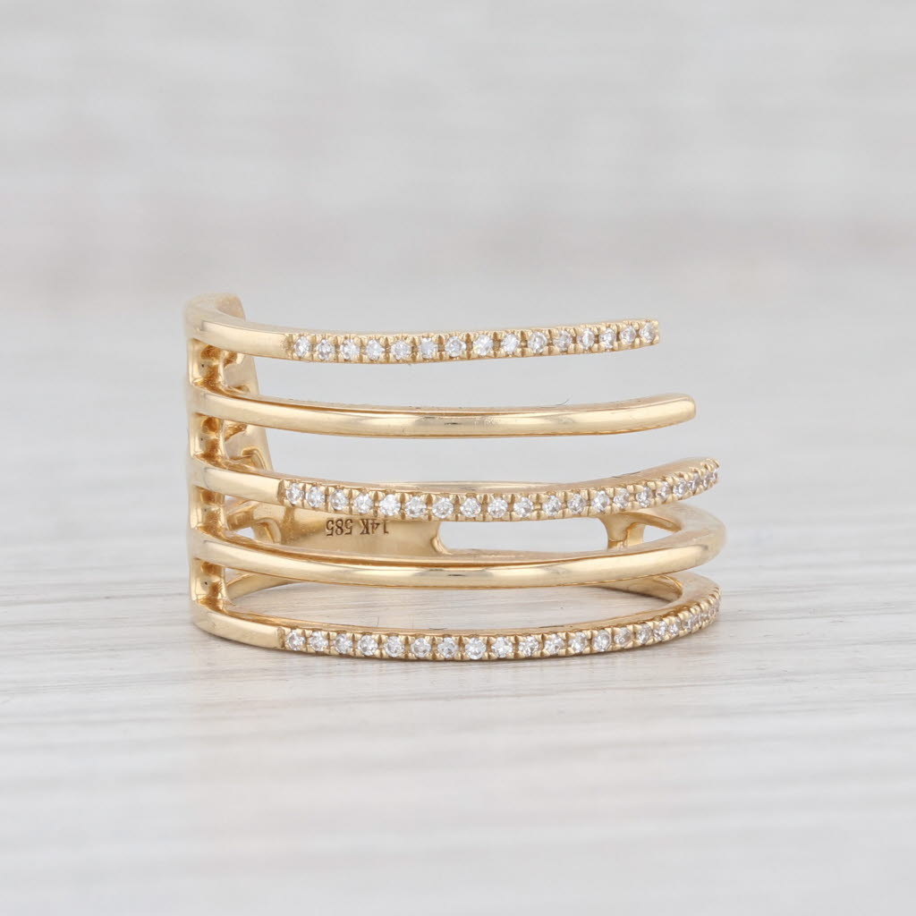 Light Gray New Layered Diamond Statement Ring 14k Yellow Gold Size 6.5 Stacking