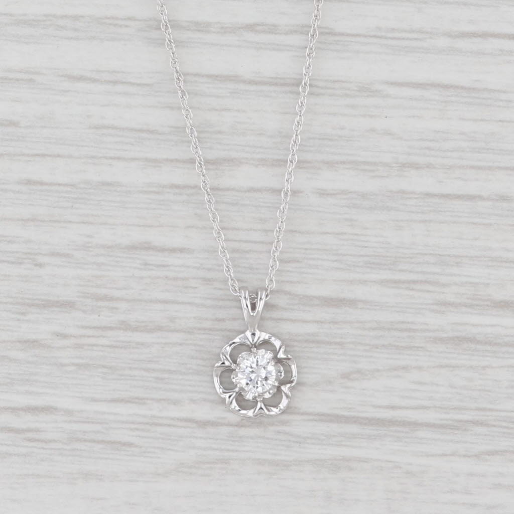 Light Gray 0.22ctw Diamond Flower Pendant Necklace 14k White Gold 18.5” Rope Chain