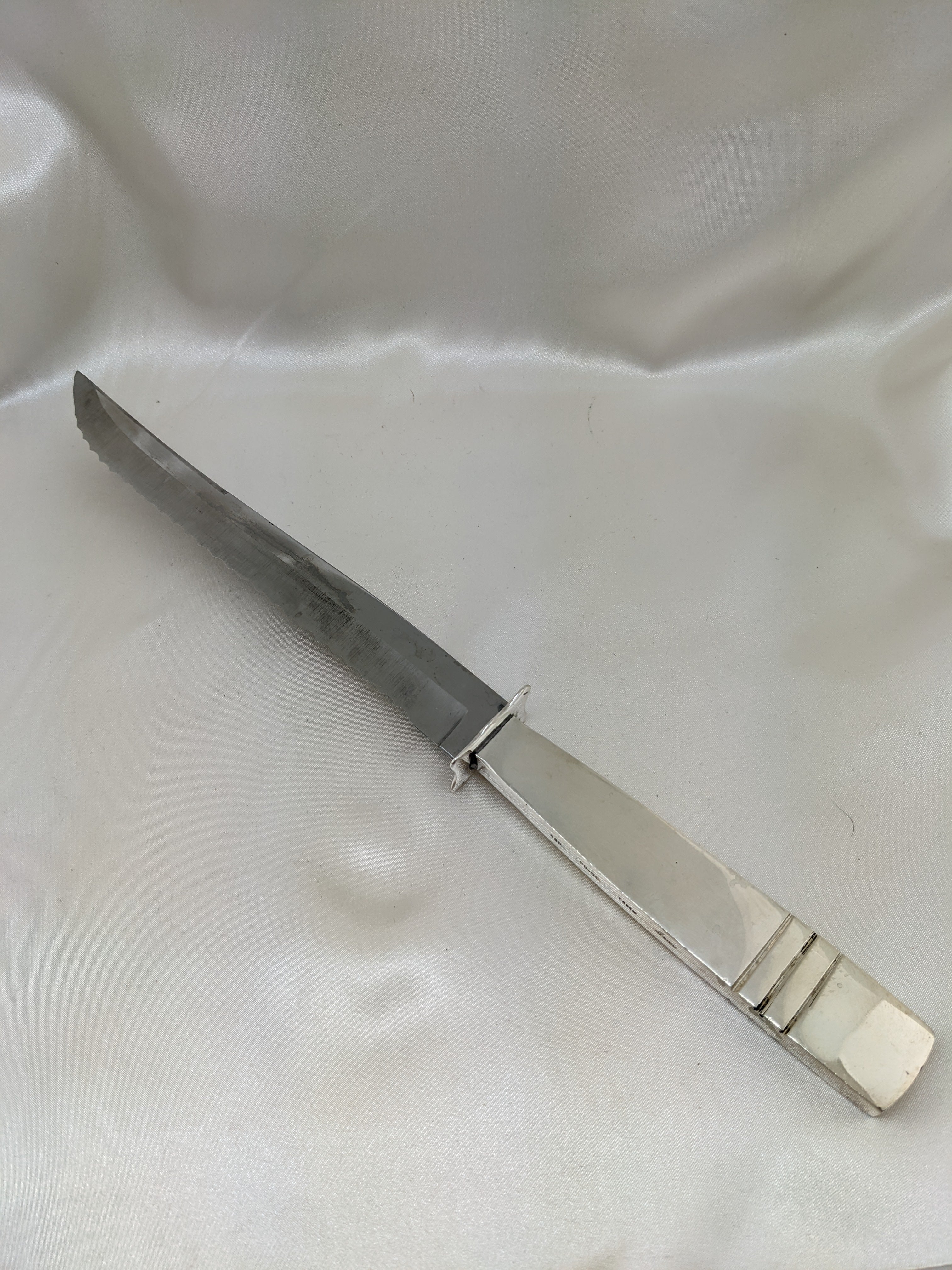 Dark Gray Carving Set Fork & Knife Sterling Silver TB-59 Taxco Colonial Blade 9.75" 13"