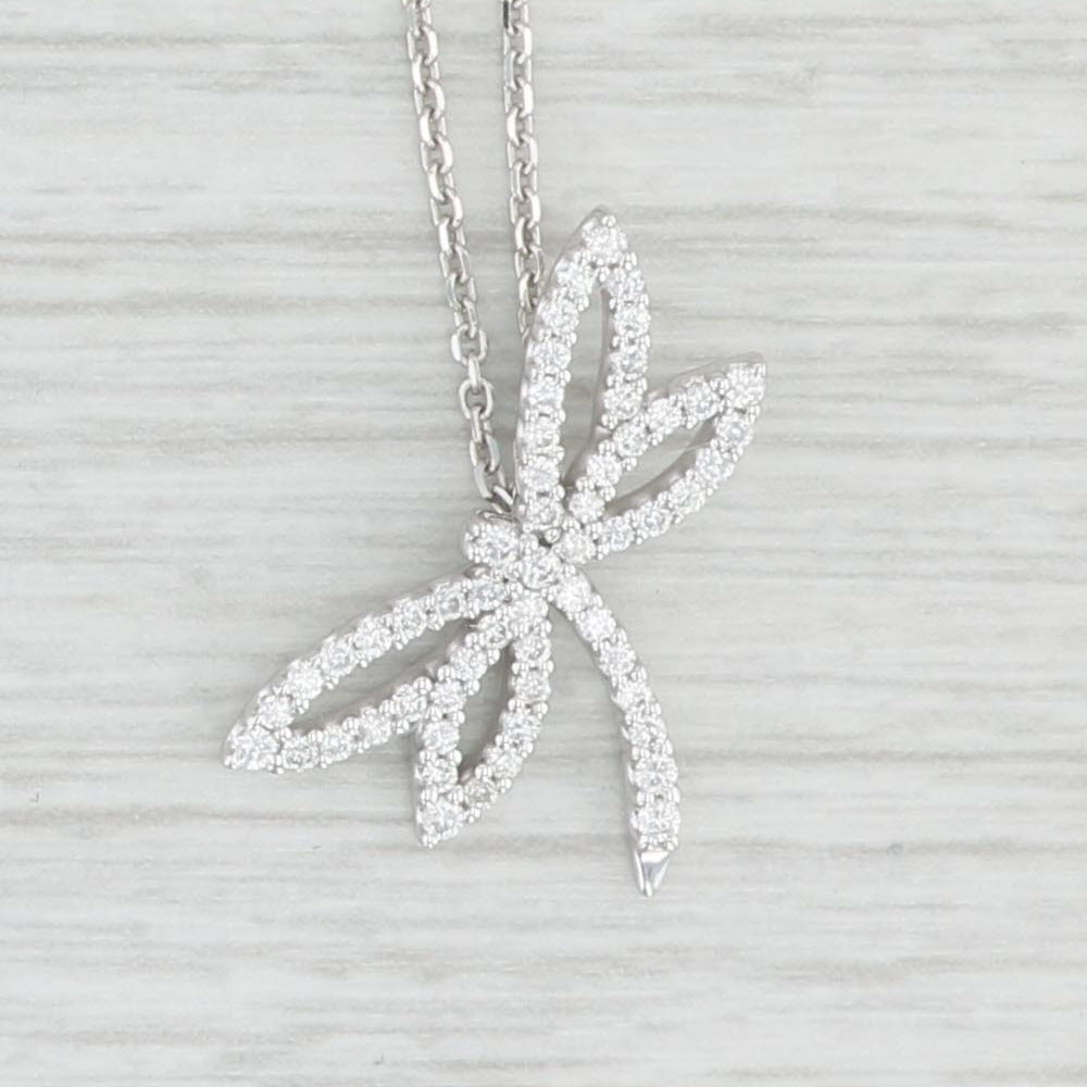 Light Gray 0.25ctw Diamond Dragonfly Pendant Necklace 14k White Gold 16" Cable Chain