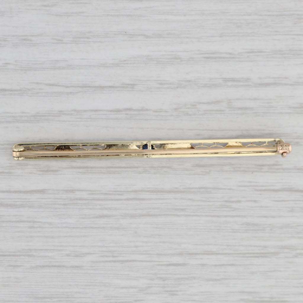 Gray Art Deco Lab Created Sapphire Filigree Pin 10k Gold Platinum Bar Brooch