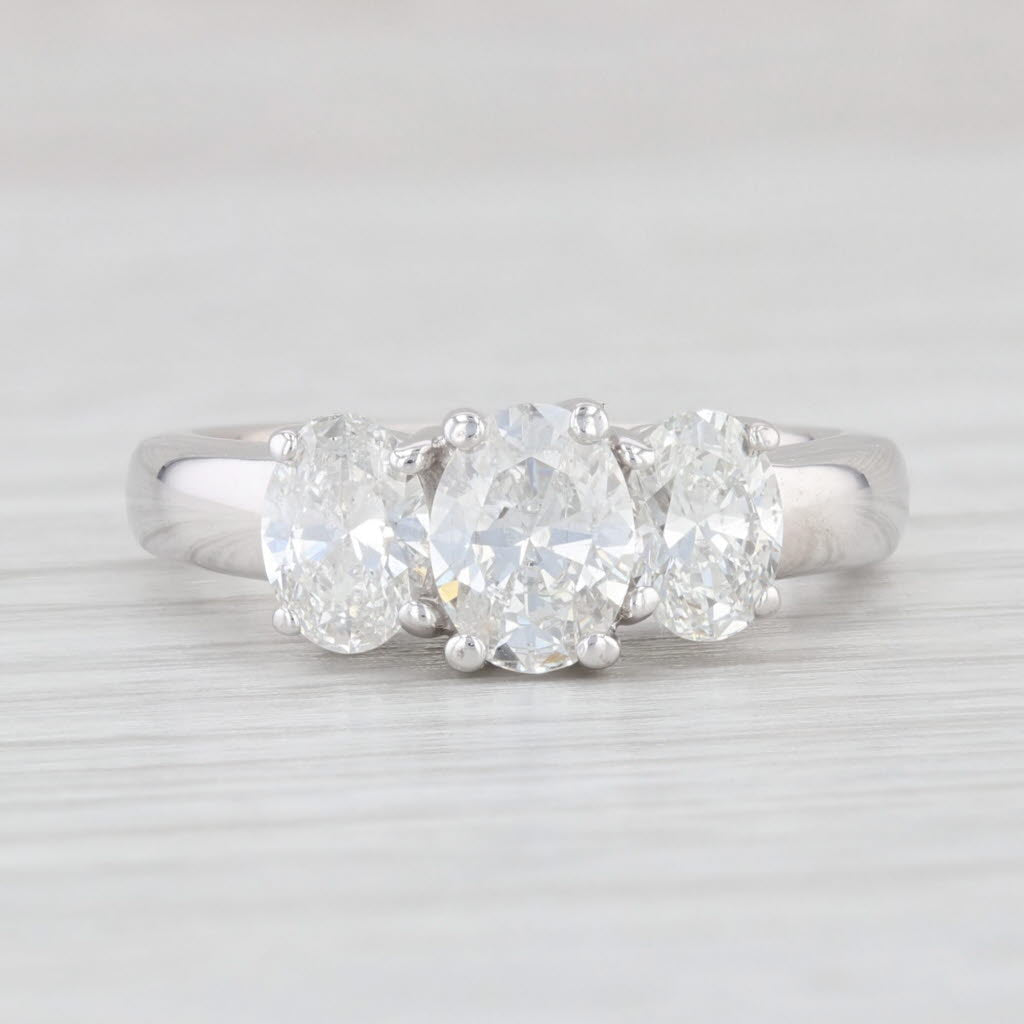 Light Gray 1.53ctw Oval Diamond 3-Stone Ring 14k White Gold Size 6 Engagement