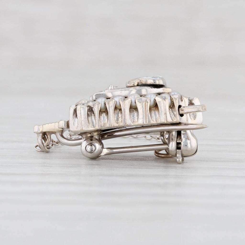 Light Gray Phi Delta Theta Badge 10k White Gold Pearl Diamond Shield Sword Fraternity Pin