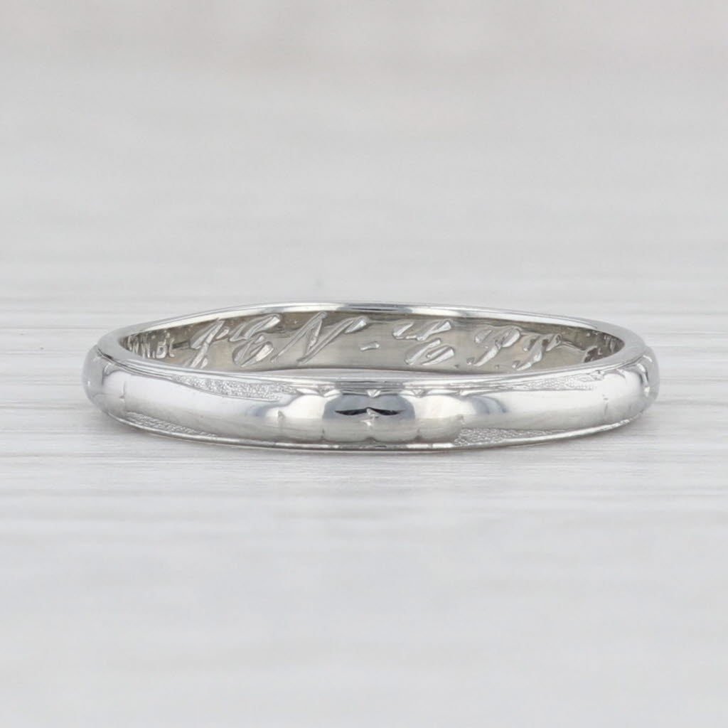 Light Gray Art Deco Floral Band 14k White Gold Size 7.5 Wedding Stackable Ring