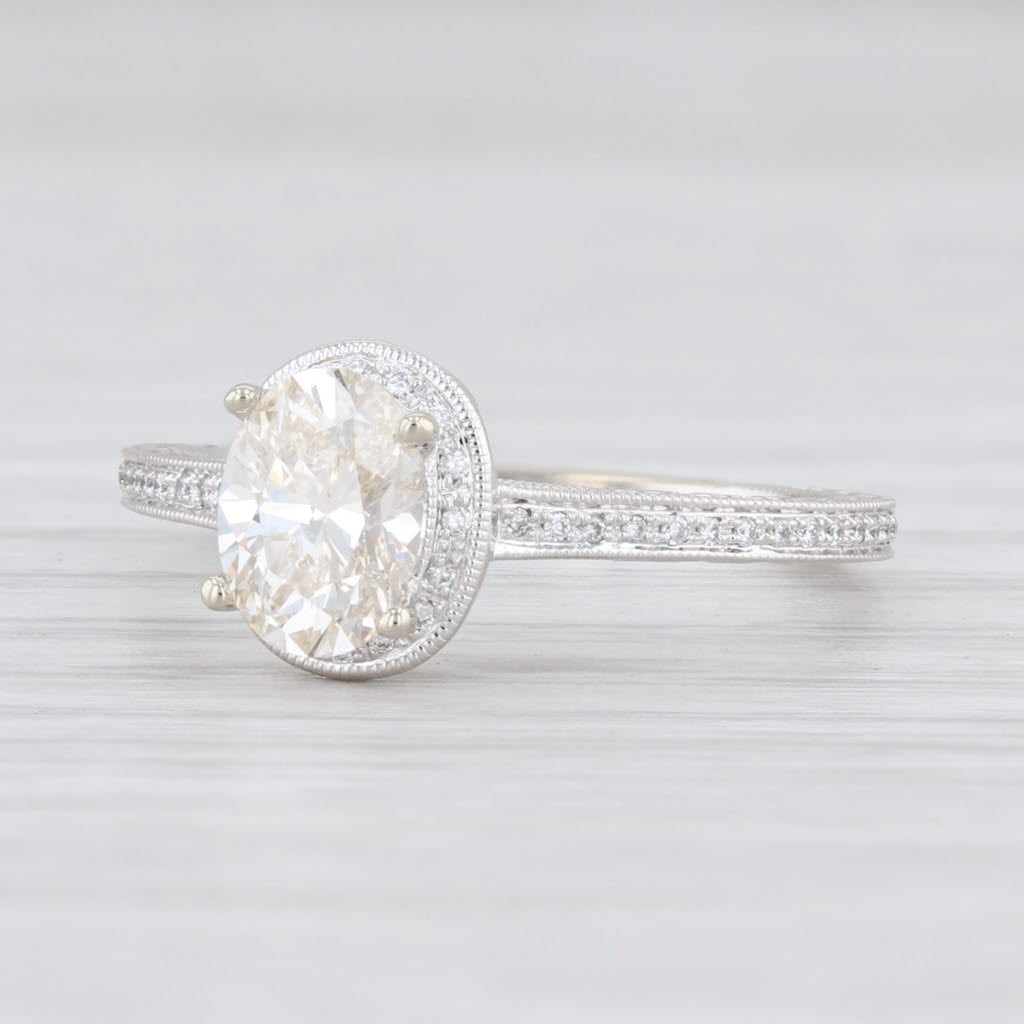 Light Gray New Beverley K .96ctw Diamond Halo Engagement Ring 14k White Gold Size 6.75 GIA
