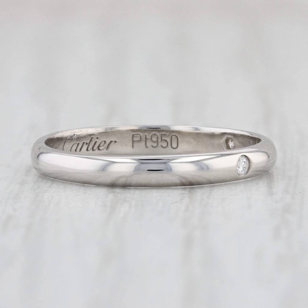 Light Gray Cartier VS2 Diamond 1895 Wedding Band with Box 950 Platinum Size 6 Ring