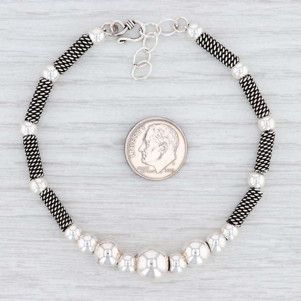Light Gray New Bead Statement Bracelet Sterling Silver 7.5-9" Beaded Chain