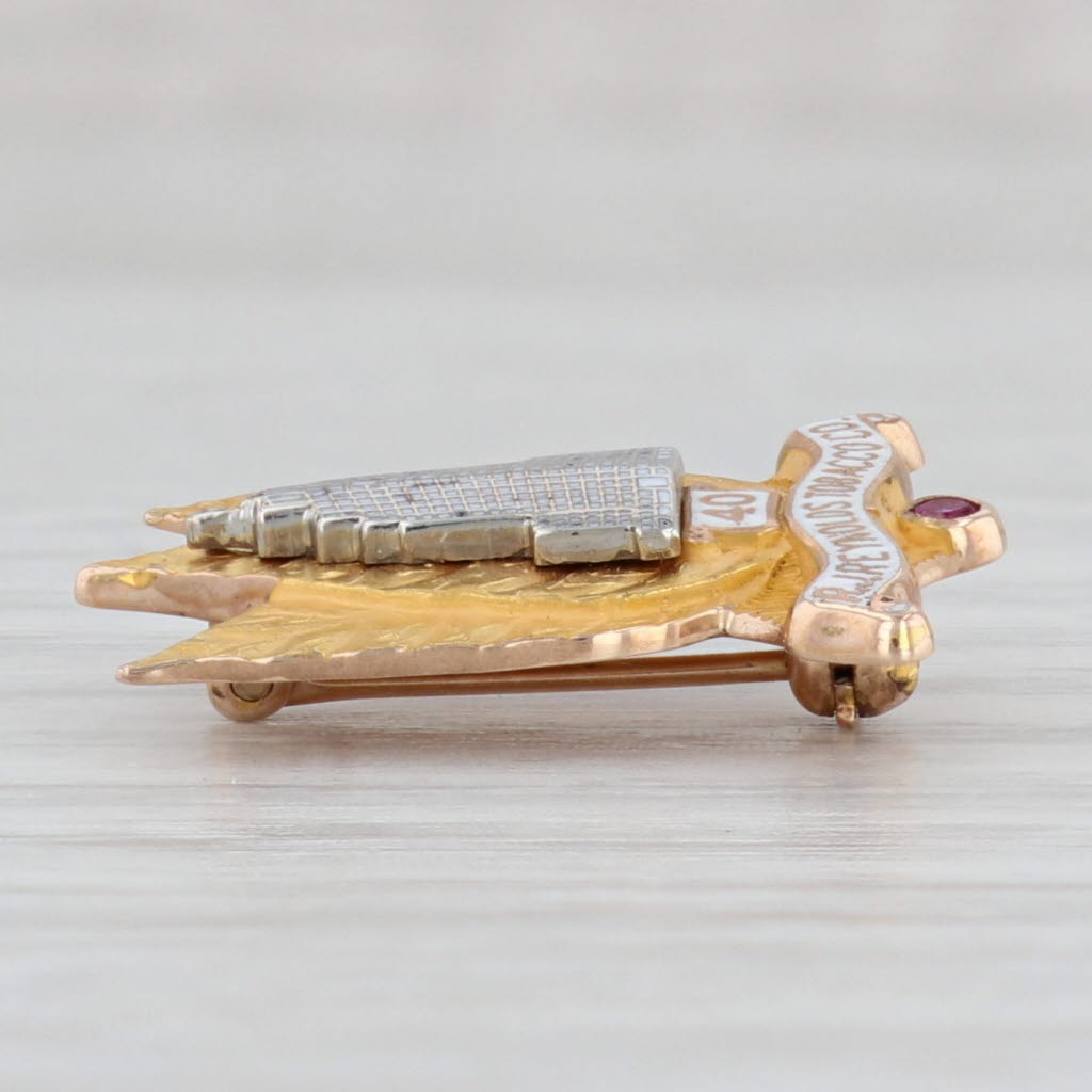 Light Gray R.J. Reynolds Tobacco Co. Pin 40 Year Service 10k Gold Ruby RJR Employee Award