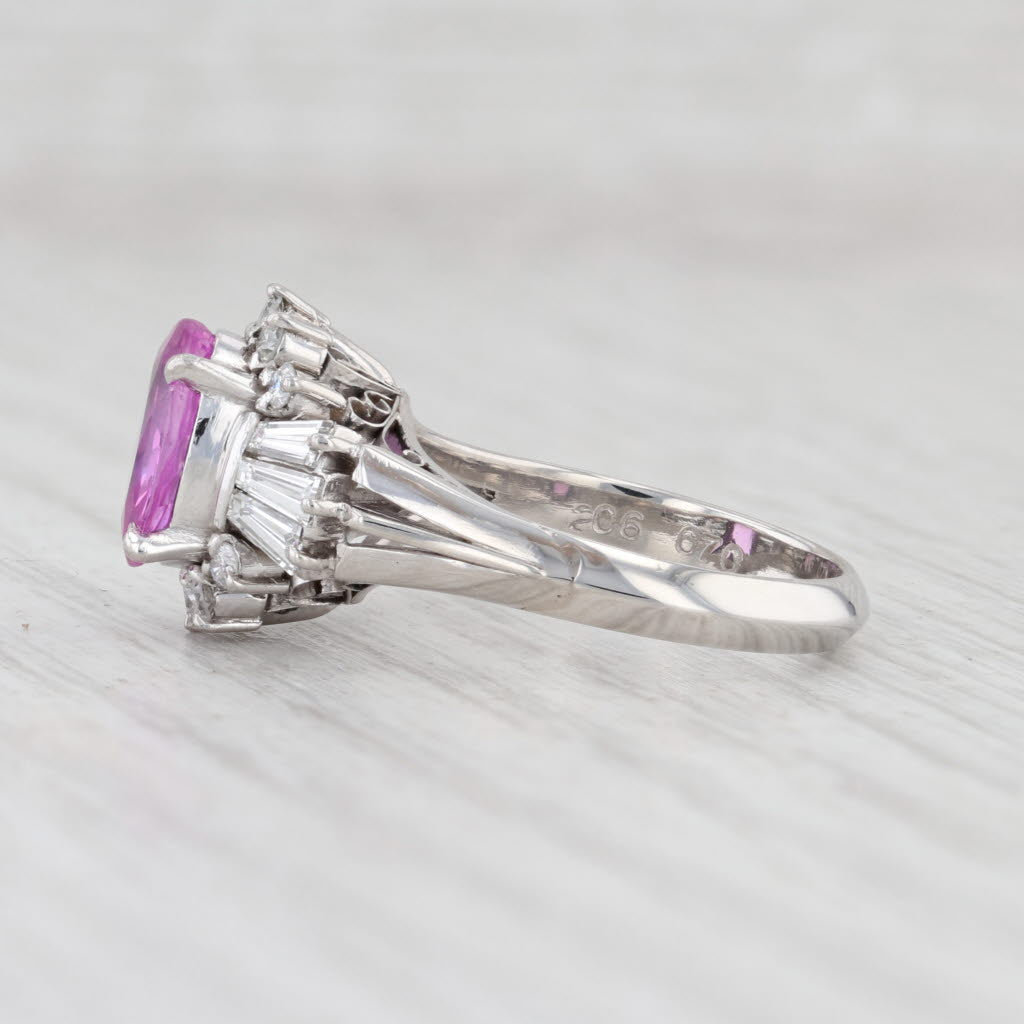Light Gray Vintage 2.60ctw Pink Oval Sapphire VS2 Diamond Halo Ring Platinum