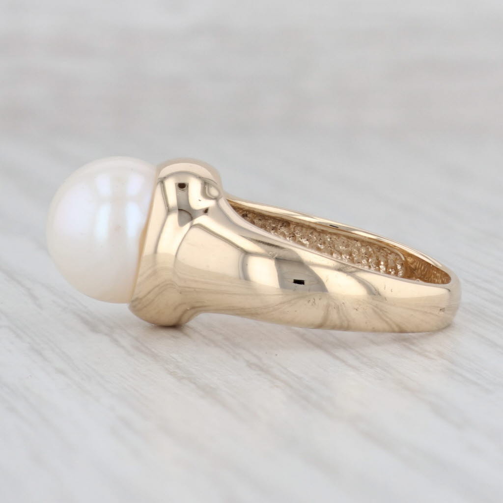 Light Gray Cultured Pearl Solitaire Ring 14k Yellow Gold Size 7