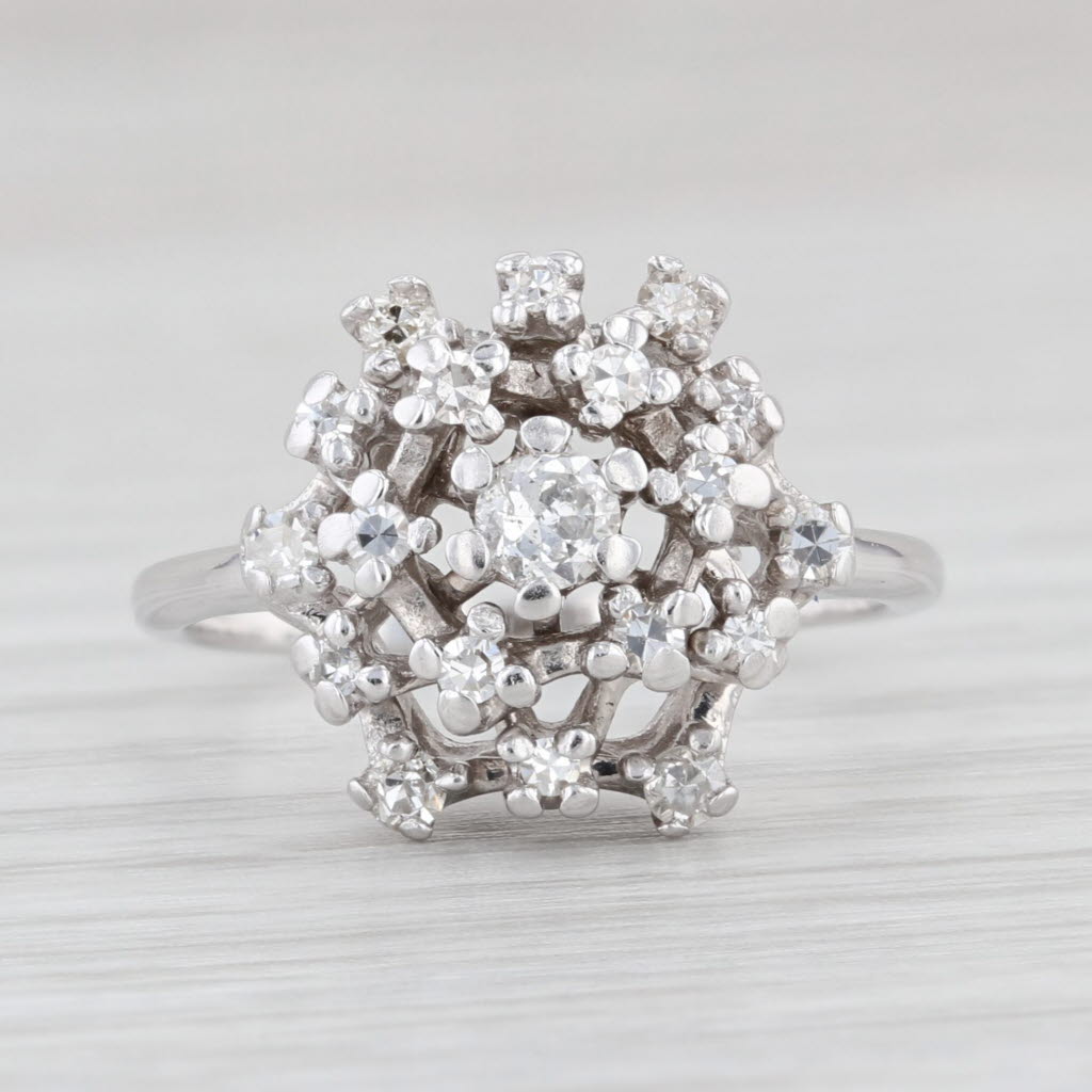 Light Gray Vintage 0.37ctw Diamond Cluster Ring 14k White Gold Size 6.5 Engagement