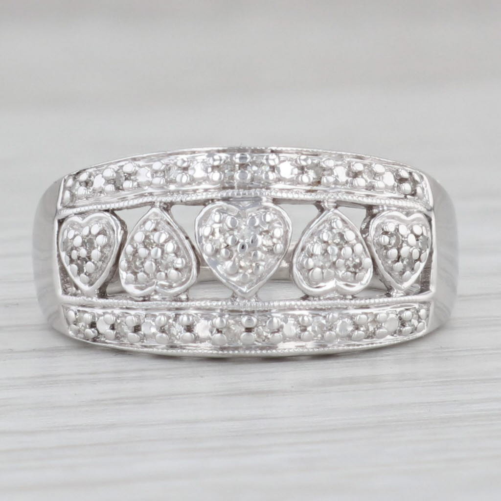 Light Gray Diamond Hearts Ring 10k White Gold Size 6.25 Women's Band