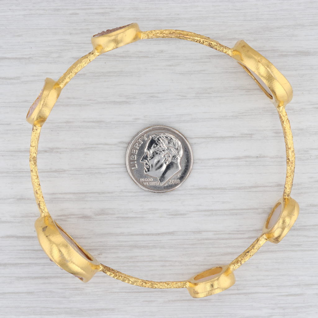 Light Gray New Nina Nguyen Bangle Bracelet White Sand Druzy Quartz 22k Vermeil Sterling 8"