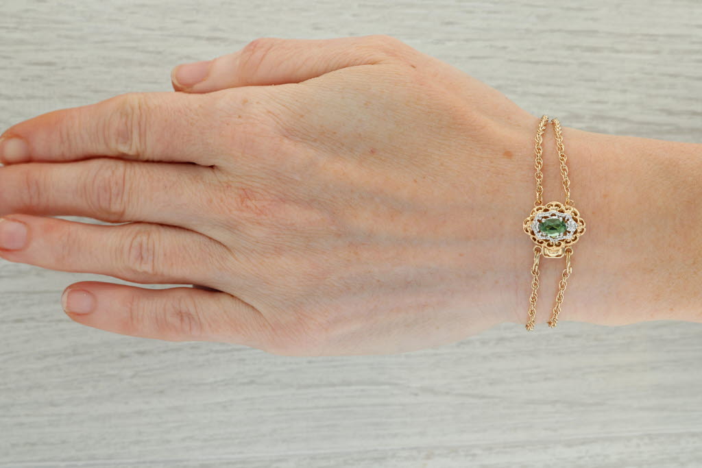 Tan Richard Klein Green Tourmaline Diamond Double Slide Charm Bracelet 14k 10k Gold