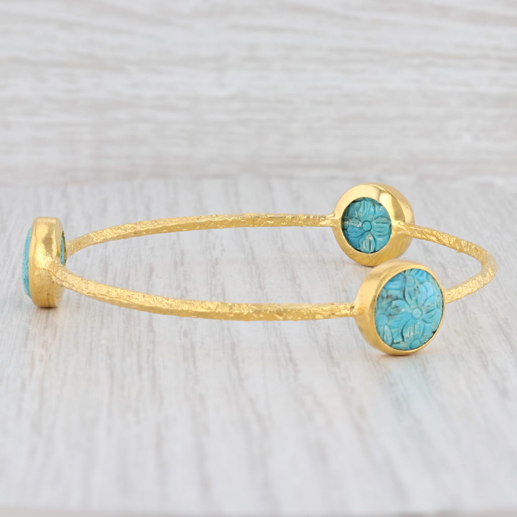 Light Gray New Nina Nguyen Floral Turquoise Bangle Bracelet Sterling Silver 22k Vermeil 8"