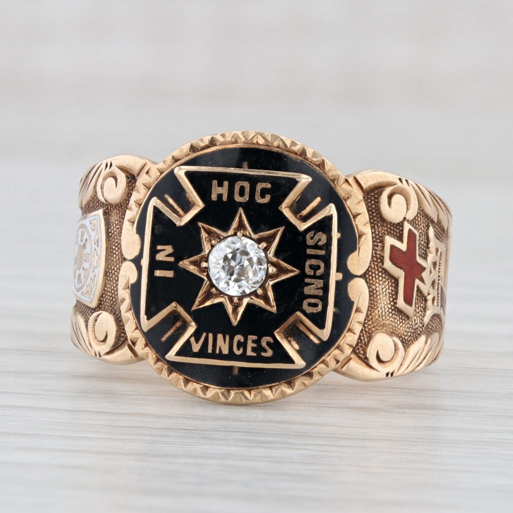 Light Gray 1800s Antique Diamond Masonic York Rite Ring 14k Gold Size 12 Royal Arch
