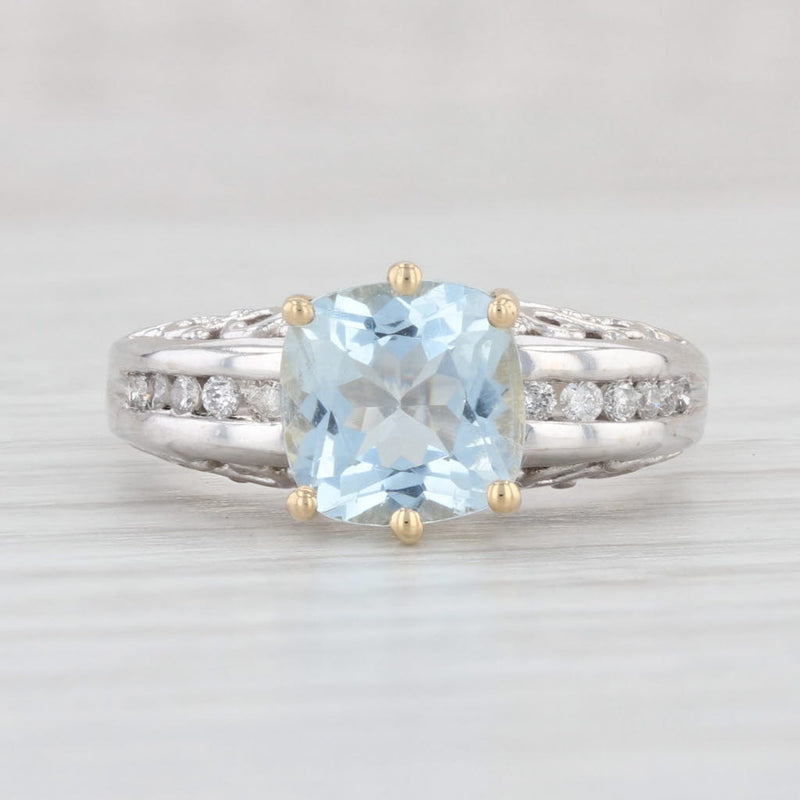 Light Gray 1.75ctw Cushion Aquamarine Diamond Ring 14k Gold Size 7.25 March Birthstone
