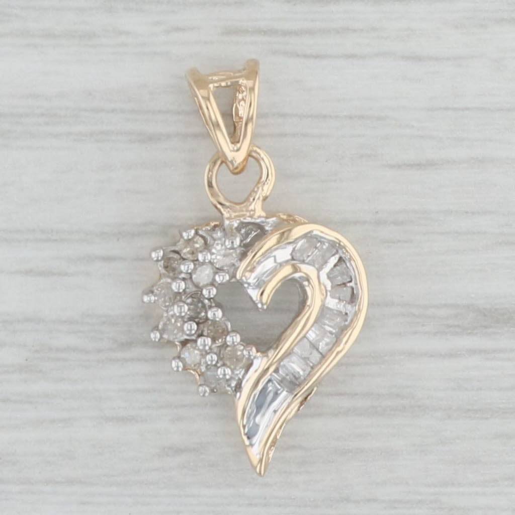Light Gray 0.16ctw Diamond Open Heart Pendant 10k Gold Small Drop