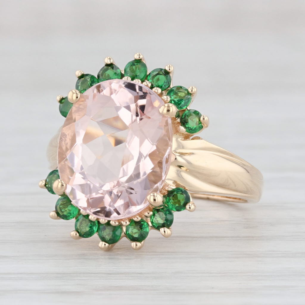 Light Gray 5.30ctw Morganite Tsavorite Garnet Ring 14k Yellow Gold Size 6
