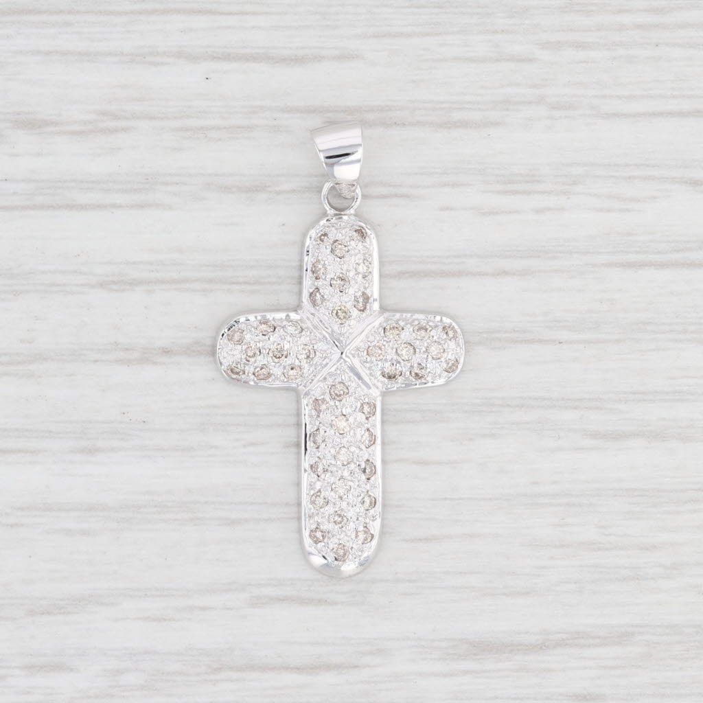 Light Gray New 0.47ctw Diamond Pave Diamond Cross Pendant 14k White Gold