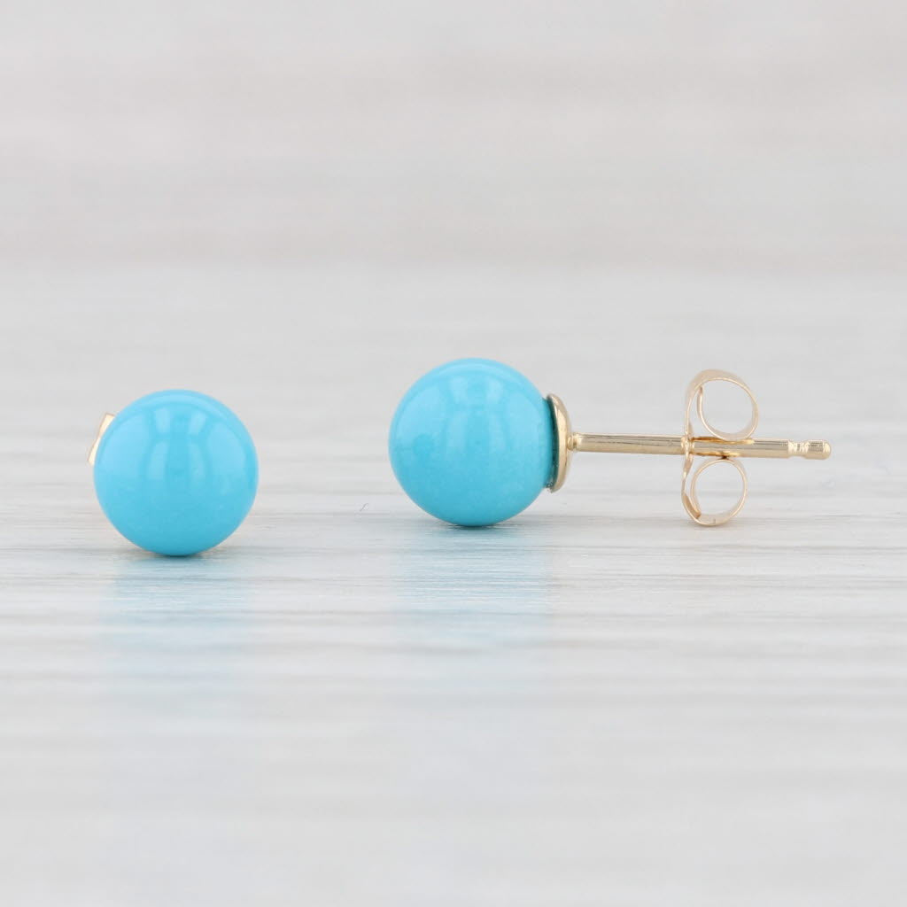 Light Gray Imitation Turquoise Howlite Bead Stud Earrings 14k Yellow Gold
